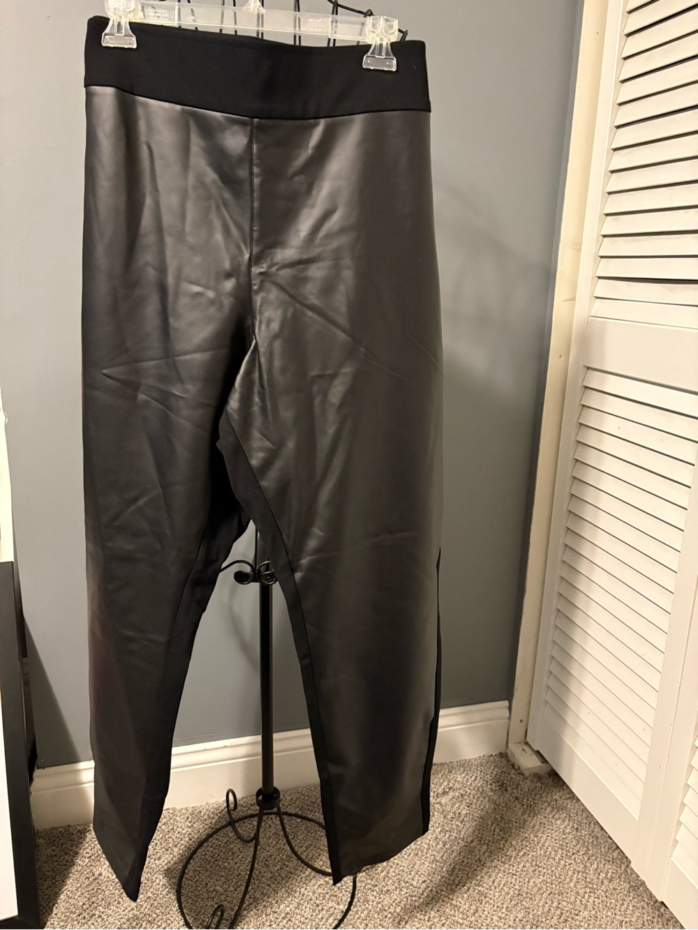 Ava & Viv Women’s Black Faux Leather Pants with Elastic Waistband